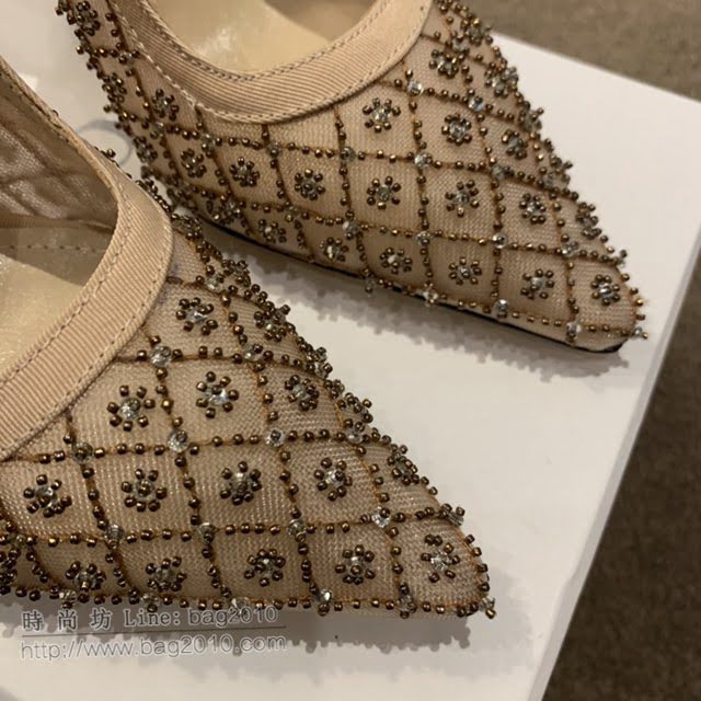 DIOR女鞋 迪奧2021專櫃新款J’ADIOR尖頭涼鞋 Dior網紗燙鑽路跟涼鞋  naq1530